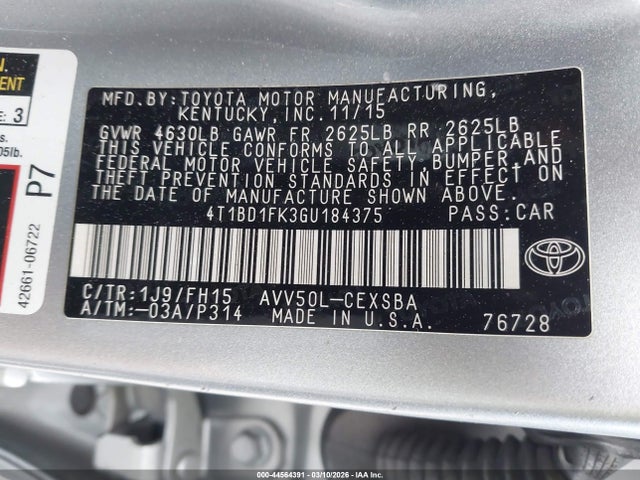 2016 TOYOTA CAMRY HYBRID 4T1BD1FK3GU184375 Photo 8