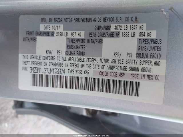3MZBN1L37JM178974 Mazda Mazda3 Touring
