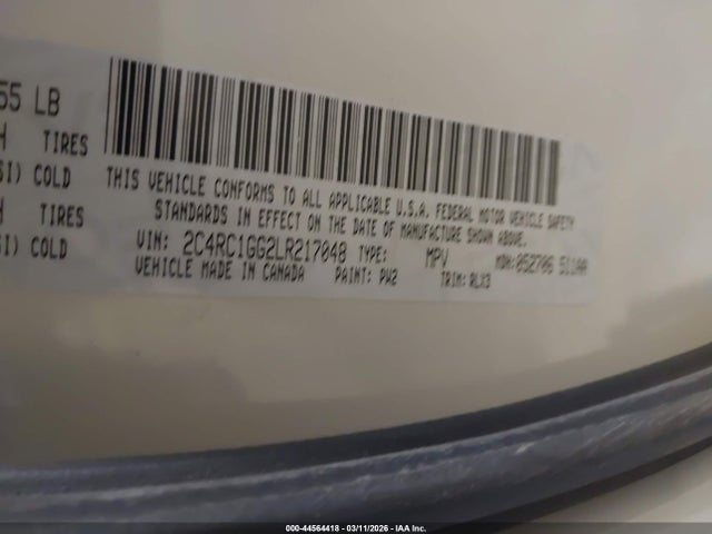Продажа на аукционе авто 2020 Chrysler Pacifica Limited, vin: 2C4RC1GG2LR217048, номер лота: 44564418