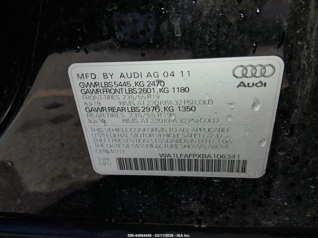 Продаж на аукціоні авто 2011 Audi Q5 2.0t Premium, vin: WA1LFAFPXBA106341, номер лоту: 44564456