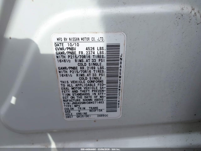 Продаж на аукціоні авто 2011 Nissan Rogue S, vin: JN8AS5MV3BW271463, номер лоту: 44564460