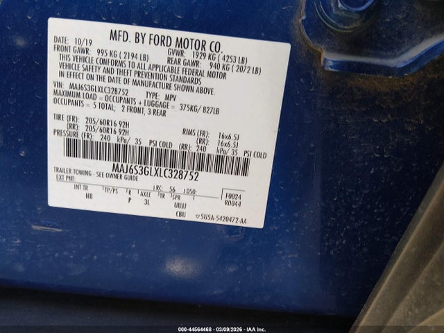 Продаж на аукціоні авто 2020 Ford Ecosport Se, vin: MAJ6S3GLXLC328752, номер лоту: 44564468