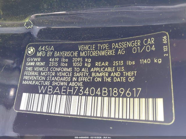 2004 BMW 645CI WBAEH73404B189617 Photo 8