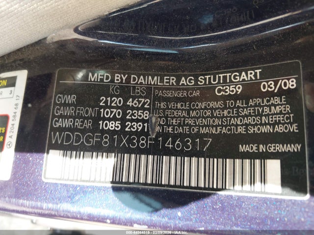 Продаж на аукціоні авто 2008 Mercedes-benz C 300 Luxury 4matic/sport 4matic, vin: WDDGF81X38F146317, номер лоту: 44564519