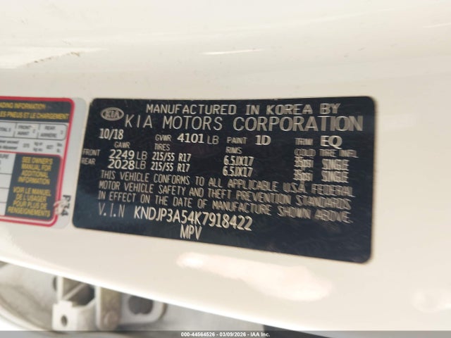 KIA SOUL + 2019 KNDJP3A54K7918422 Image 9