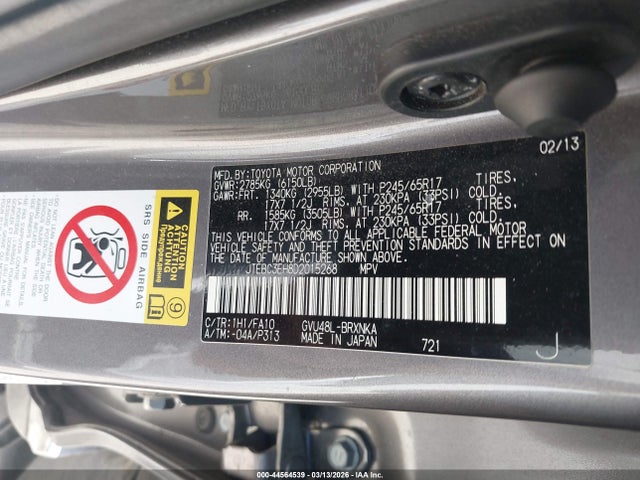 Aukcja sprzedaży 2013 Toyota Highlander Hybrid Base V6, vin: JTEBC3EH8D2015268, numer aukcji: 44564539