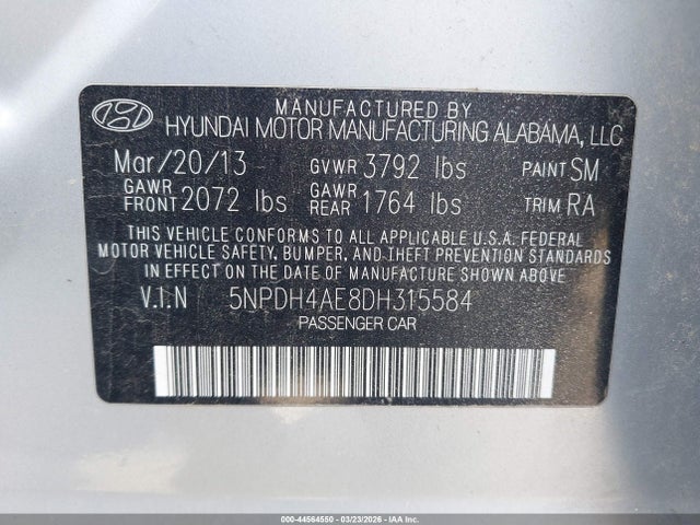 Продаж на аукціоні авто 2013 Hyundai Elantra Gls, vin: 5NPDH4AE8DH315584, номер лоту: 44564550