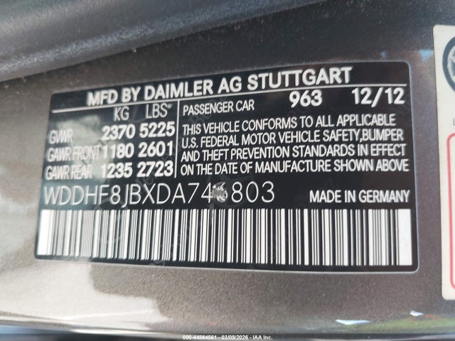 Auction sale of the 2013 Mercedes-benz E 350 4matic, vin: WDDHF8JBXDA746803, lot number: 44564561