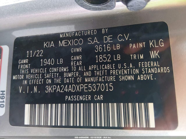 3KPA24ADXPE537015 KIA RIO S