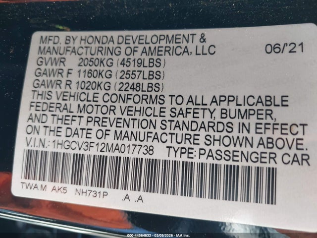 Honda ACCORD HYBRID 2021 1HGCV3F12MA017738 Image 9