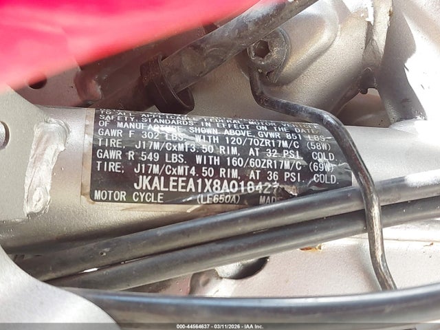 2008 Kawasaki Kle650 A მანქანა იყიდება აუქციონზე, vin: JKALEEA1X8A018427, აუქციონის ნომერი: 44564637