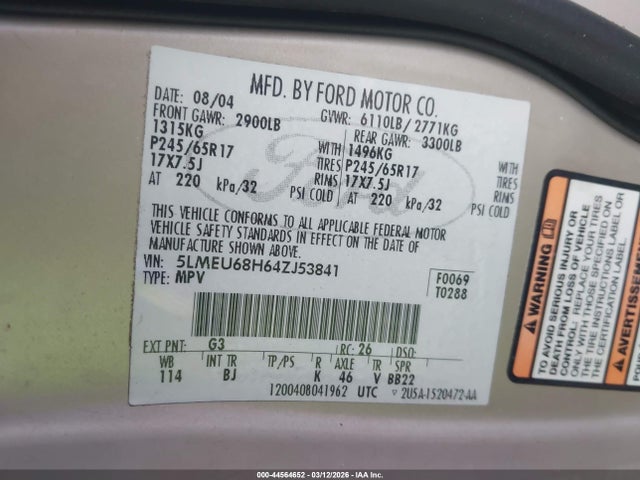 2004 LINCOLN AVIATOR 5LMEU68H64ZJ53841 Photo 8