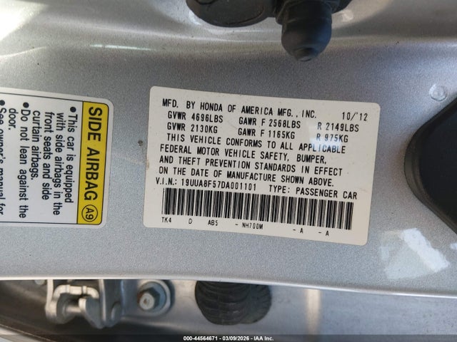 Aukcja sprzedaży 2013 Acura Tl 3.5, vin: 19UUA8F57DA001101, numer aukcji: 44564671