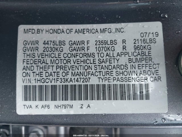 1HGCV1F33KA147207 Honda Accord Sport