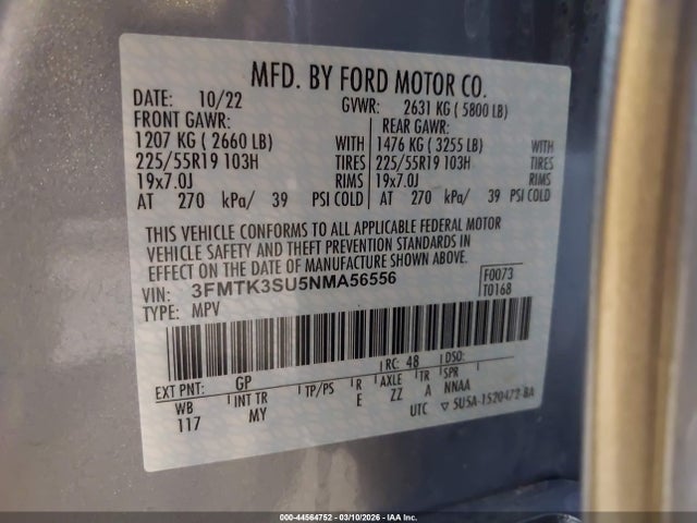 Ford Mustang Mach-e Premium 2022 3FMTK3SU5NMA56556 Image 9