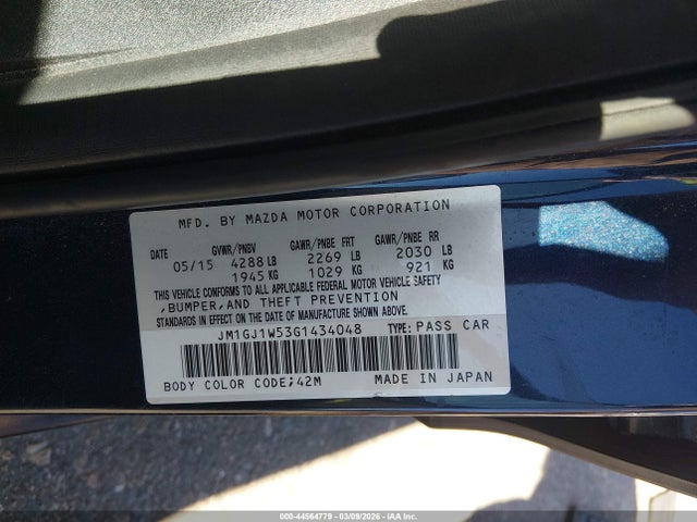 Продажа на аукционе авто 2016 Mazda Mazda6 I Grand Touring, vin: JM1GJ1W53G1434048, номер лота: 44564779