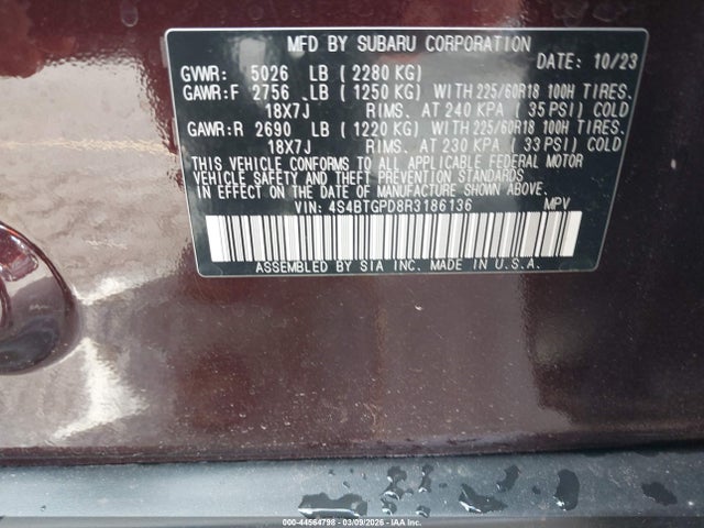Aukcja sprzedaży 2024 Subaru Outback Touring Xt, vin: 4S4BTGPD8R3186136, numer aukcji: 44564798