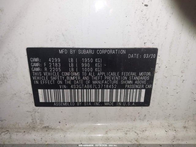 Aukcja sprzedaży 2020 Subaru Impreza 5-door, vin: 4S3GTAB67L3718452, numer aukcji: 44564806