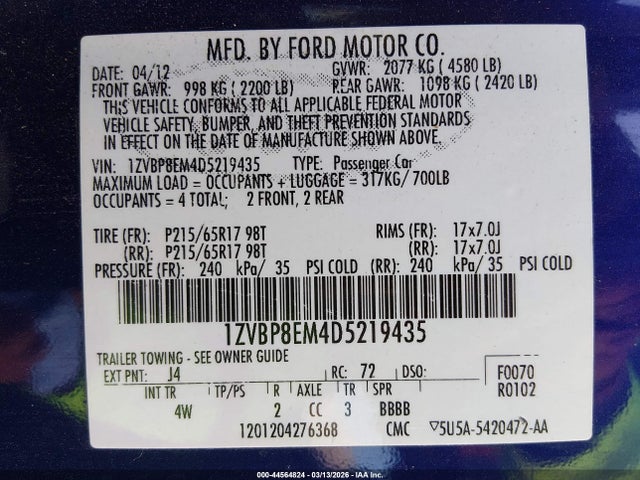 2013 FORD MUSTANG 1ZVBP8EM4D5219435 Photo 8