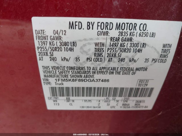 Aukcja sprzedaży 2013 Ford Explorer Limited, vin: 1FM5K8F89DGA37486, numer aukcji: 44564868