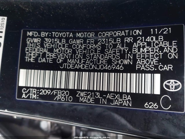 Toyota Corolla Hybrid Le 2022 JTDEAMDE0NJ046946 Image 9