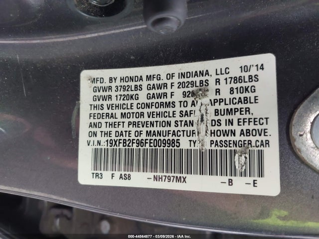 Aukcja sprzedaży 2015 Honda Civic Ex-l, vin: 19XFB2F96FE009985, numer aukcji: 44564877