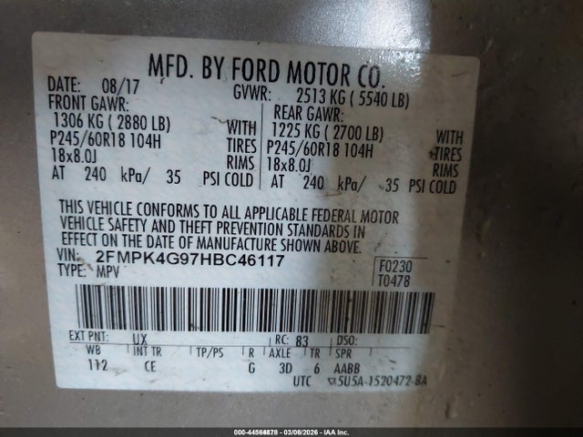 Ford EDGE SE 2017 2FMPK4G97HBC46117 Image 9