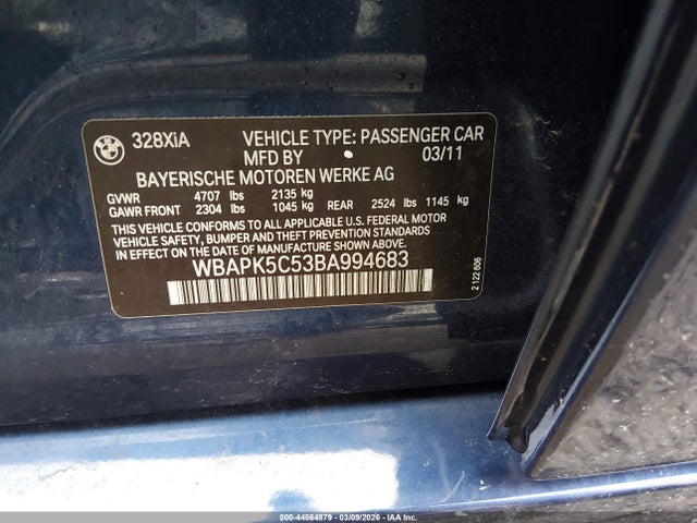 Продаж на аукціоні авто 2011 Bmw 328i Xdrive, vin: WBAPK5C53BA994683, номер лоту: 44564879