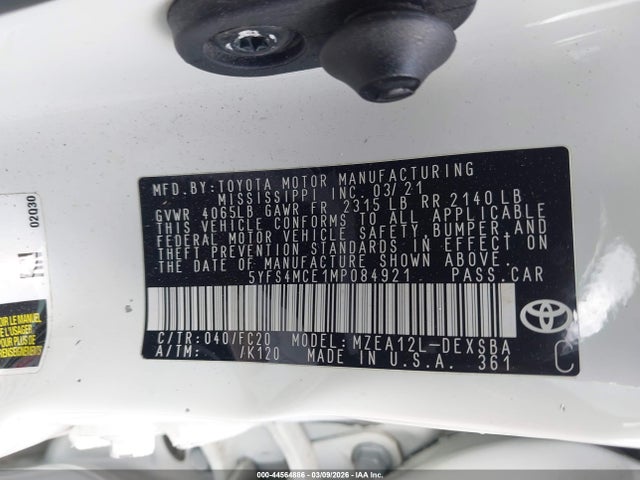2021 TOYOTA COROLLA 5YFS4MCE1MP084921 Photo 8