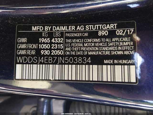Продаж на аукціоні авто 2018 Mercedes-benz Cla 250, vin: WDDSJ4EB7JN503834, номер лоту: 44564888