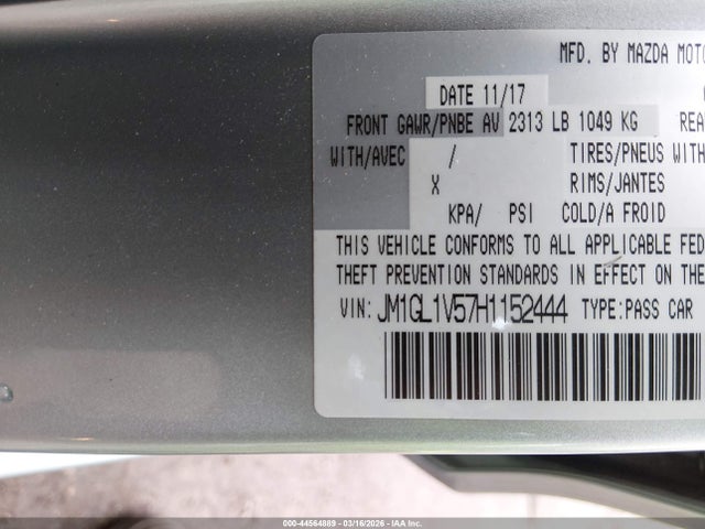 2017 Mazda Mazda6 Touring მანქანა იყიდება აუქციონზე, vin: JM1GL1V57H1152444, აუქციონის ნომერი: 44564889
