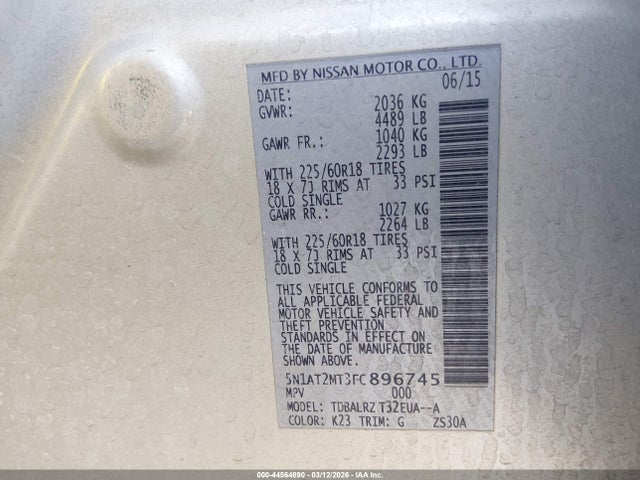 Nissan Rogue Sl 2015 5N1AT2MT3FC896745 Image 9