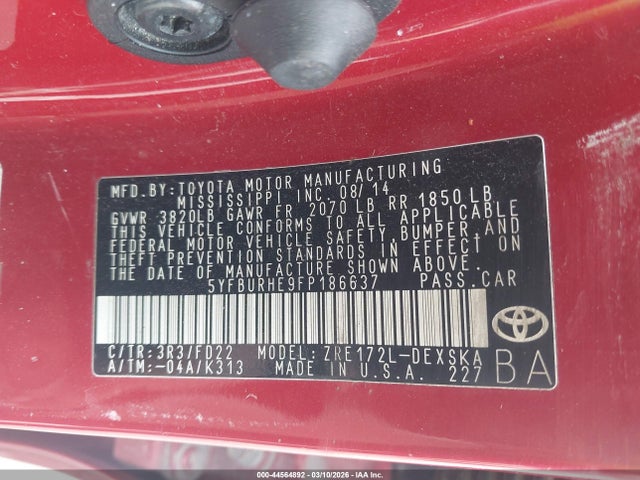 Toyota Corolla S 2015 5YFBURHE9FP186637 Image 9
