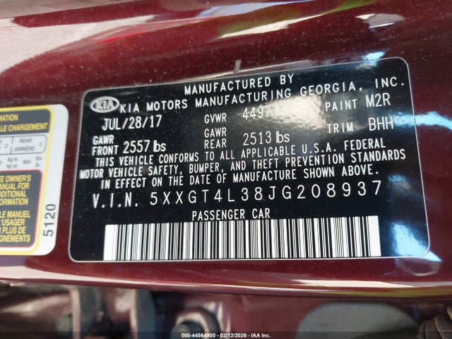 5XXGT4L38JG208937 KIA Optima Lx