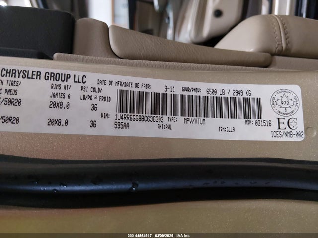 Aukcja sprzedaży 2011 Jeep Grand Cherokee Overland, vin: 1J4RR6GG9BC636303, numer aukcji: 44564917