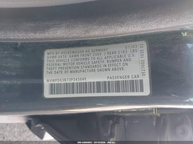 Продажа на аукционе авто 2003 Volkswagen Passat Gls, vin: WVWPD63B73P343645, номер лота: 44564953