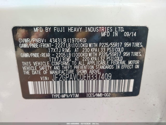 Продаж на аукціоні авто 2014 Subaru Xv Crosstrek 2.0i Premium, vin: JF2GPAVC0EH337409, номер лоту: 44564965