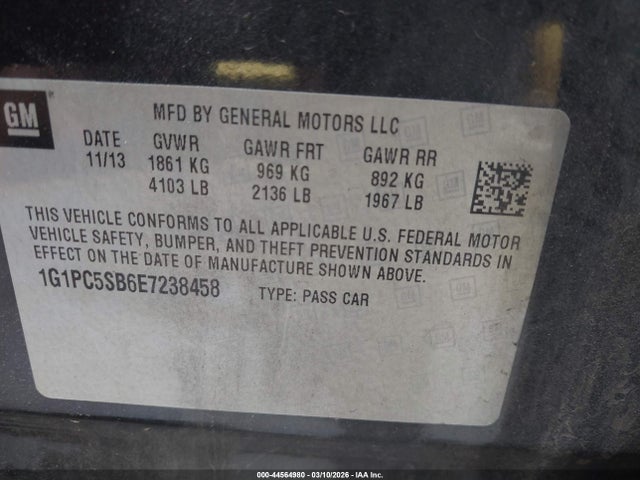 1G1PC5SB6E7238458 Chevrolet Cruze 1lt Auto