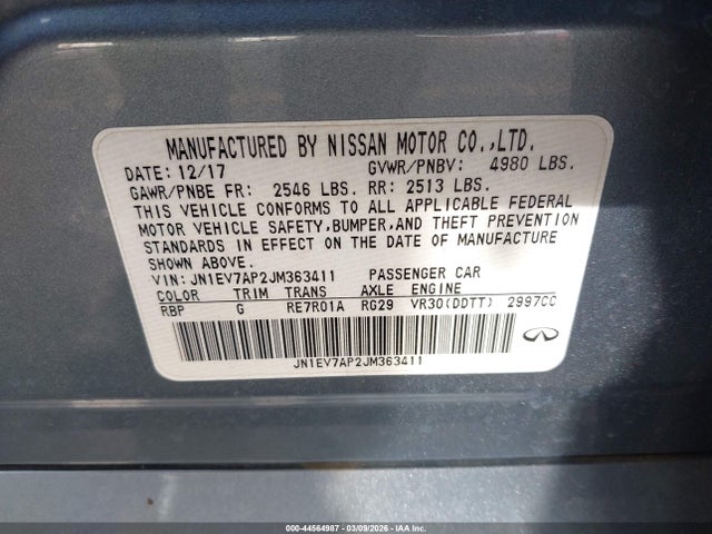 Aukcja sprzedaży 2018 Infiniti Q50 3.0t Sport, vin: JN1EV7AP2JM363411, numer aukcji: 44564987