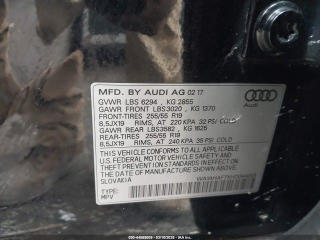 44565009 :رقم المزاد ، WA1AHAF7XHD044223 vin ، 2017 Audi Q7 2.0t Premium مزاد بيع