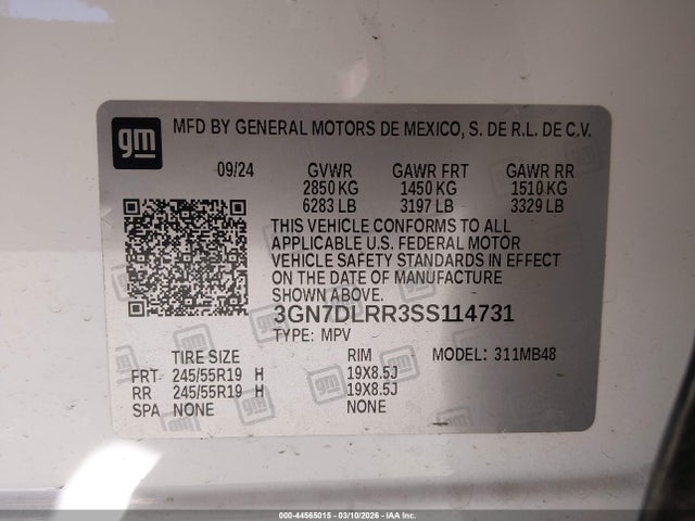 Продаж на аукціоні авто 2025 Chevrolet Equinox Ev Lt, vin: 3GN7DLRR3SS114731, номер лоту: 44565015