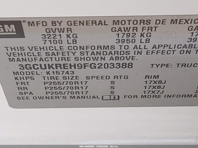 3GCUKREH9FG203388 Chevrolet Silverado 1500 1lt
