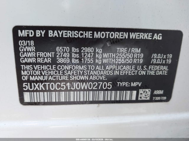 44565136 :رقم المزاد ، 5UXKT0C51J0W02705 vin ، 2018 Bmw X5 Edrive Xdrive40e Iperformance مزاد بيع