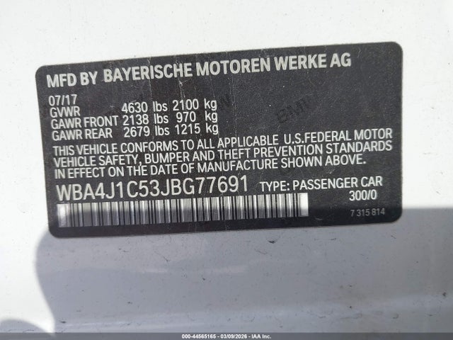 Продаж на аукціоні авто 2018 Bmw 430i Gran Coupe, vin: WBA4J1C53JBG77691, номер лоту: 44565165