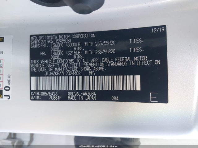 Aukcja sprzedaży 2020 Lexus Rx 350l, vin: JTJHZKFA3L2024402, numer aukcji: 44565198
