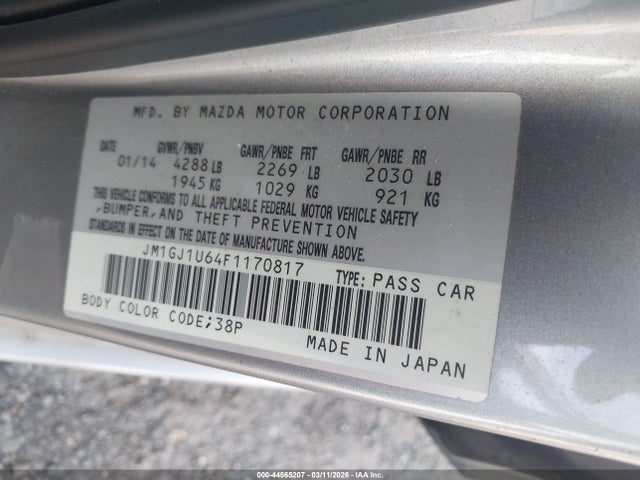 Aukcja sprzedaży 2015 Mazda Mazda6 I Sport, vin: JM1GJ1U64F1170817, numer aukcji: 44565207