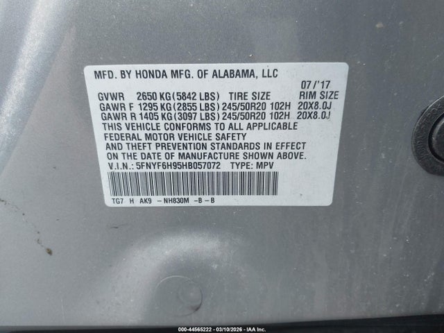 2017 HONDA PILOT 5FNYF6H95HB057072 Photo 8