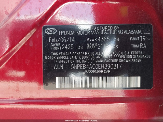 Hyundai SONATA GLS 2014 5NPEB4AC0EH890817 Image 9