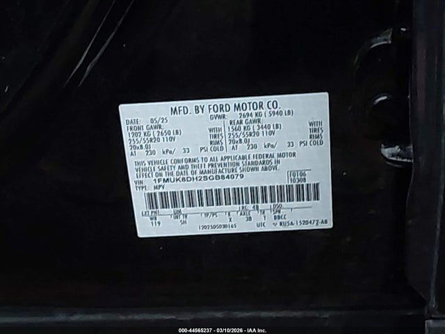 44565237 :رقم المزاد ، 1FMUK8DH2SGB84079 vin ، 2025 Ford Explorer Active مزاد بيع