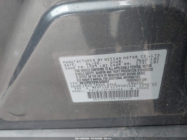 3N1CP5CV2NL520257 Nissan Kicks Sv Xtronic Cvt